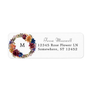 Burgundy & Navy Orange Fall Floral Return Address Label