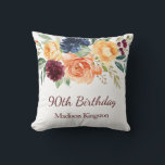 Burgundy Navy Peach Floral 90th Birthday Party Throw Pillow<br><div class="desc">Burgundy Navy Peach Floral 90th Birthday Party Gift Throw Pillow Cushion

See matching collection in Niche and Nest Store</div>