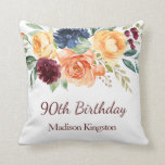 Burgundy Navy Peach Floral 90th Birthday Party Throw Pillow<br><div class="desc">Burgundy Navy Peach Floral 90th Birthday Party Gift Throw Pillow Cushion

See matching collection in Niche and Nest Store</div>