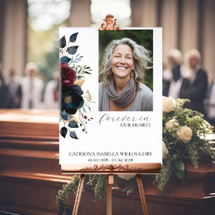 Burgundy Navy Photo Funeral Memorial Poster 24x36”