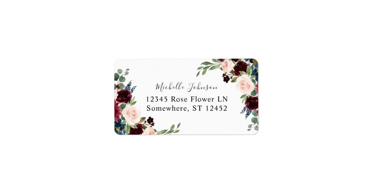 Burgundy & Navy Pink Floral 2 Return Address Label | Zazzle
