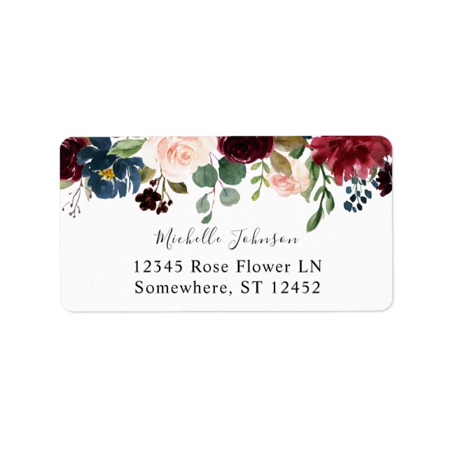 Burgundy & Navy Pink Floral 3 Return Address Label (Front)