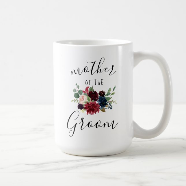 Burgundy Navy Pink Floral Mother of the Groom 15oz Coffee Mug (Right)