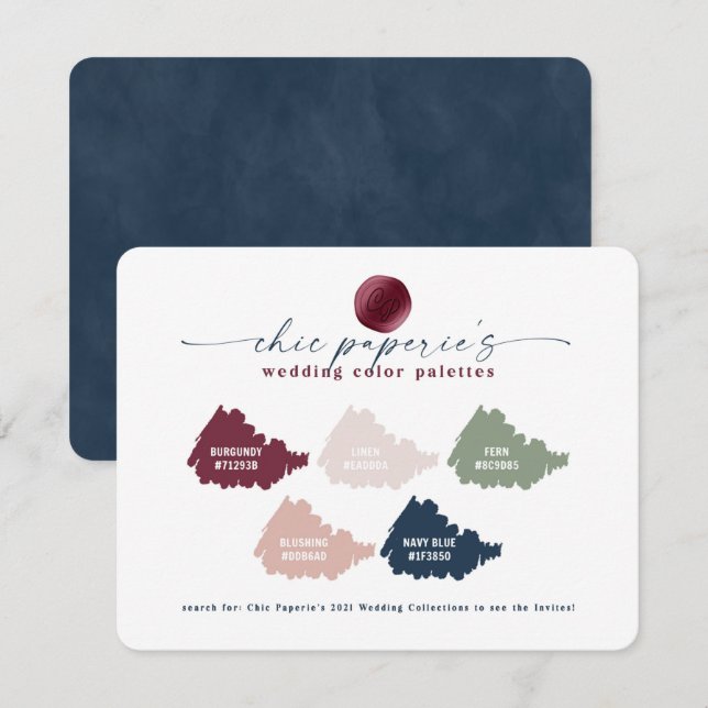 Burgundy Navy & Pink Wedding Color Palette Card (Front/Back)