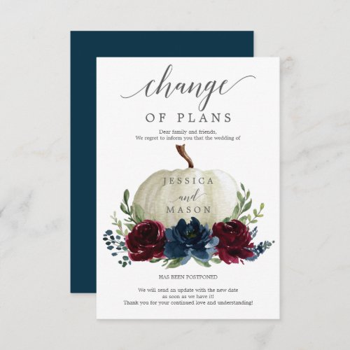 Burgundy Navy Pumpkin Change of Plans Announcement