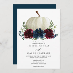 Burgundy Navy Pumpkin Fall Floral Wedding Invitation