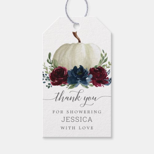 Burgundy Navy Pumpkin Floral Bridal Shower Favor Gift Tags