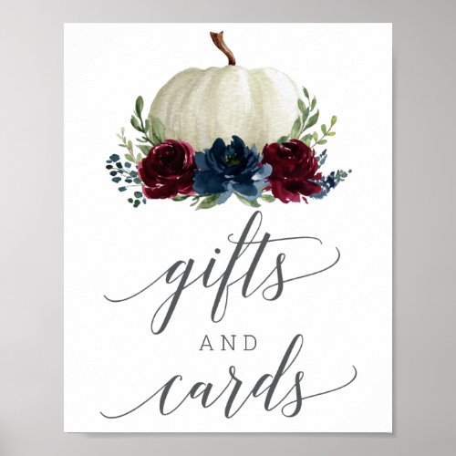 Burgundy Navy Pumpkin Gifts and Cards Sign