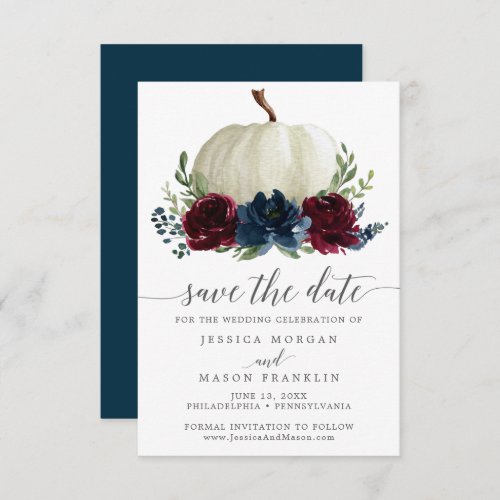 Burgundy Navy Pumpkin Save the Date Invitation