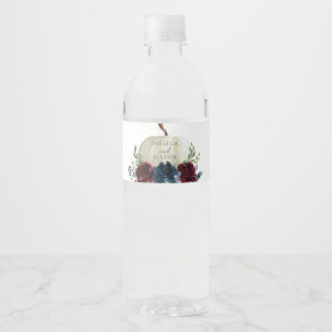 Burgundy Navy Pumpkin Wedding Water Bottle Label