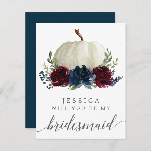 Burgundy Navy Pumpkin Will You Be My Bridesmaid Invitation