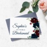 Burgundy & Navy Rustic Bridesmaid Proposal  Postcard<br><div class="desc">*** Please enter H033 in the store search to find all matching items *** Or visit our Elegant Burgundy & Navy Flowers Collection. *** This high-quality design is easy to customize to match your shower colors, styles and theme. For further customization, please click the "Edit using Design Tool" link and...</div>
