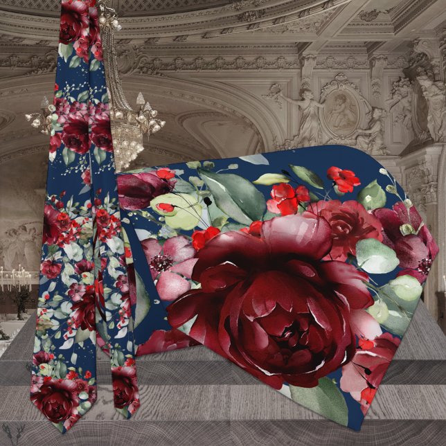 Burgundy Navy Silver Sage Eucalyptus Wedding Neck Tie (Creator Uploaded)