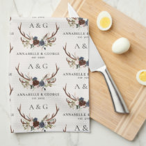 burgundy navy stag watercolor floral elegant bath  kitchen towel