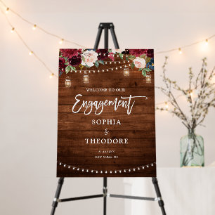 Burgundy Navy String Light Engagement Welcome Foam Board