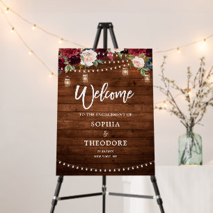 Burgundy Navy String Light Engagement Welcome Foam Board