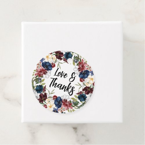Burgundy Navy Watercolor Floral Wedding Thank You Favor Tags