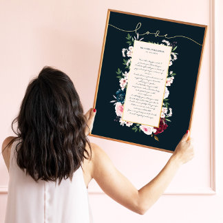 Burgundy & Navy Watercolor Florals Wedding Vows Foil Prints