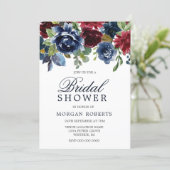 Burgundy & Navy Watercolor Flowers Bridal Shower Invitation (Standing Front)