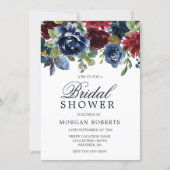 Burgundy & Navy Watercolor Flowers Bridal Shower Invitation (Front)