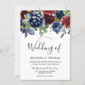 Burgundy & Navy Watercolor Flowers Fall Wedding Invitation (Front)