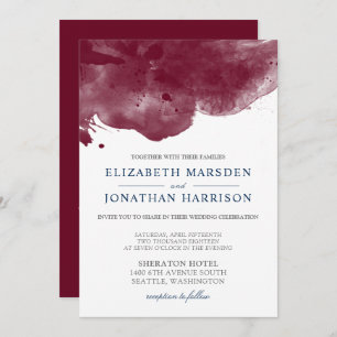 Burgundy & Navy Website on Back Watercolor Modern Invitation