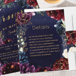 Burgundy Navy Wedding Details<br><div class="desc">A burgundy navy wedding invitation featuring an assembly of navy blue and burgundy peony flowers with eucalyptus greenery and gold elements that make the invitation sparkle.</div>