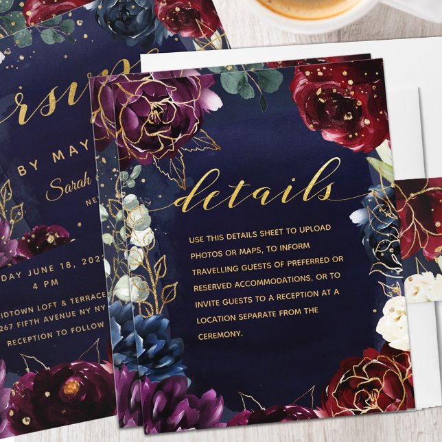 Burgundy Navy Wedding Details II Enclosure Card (Creator Uploaded)