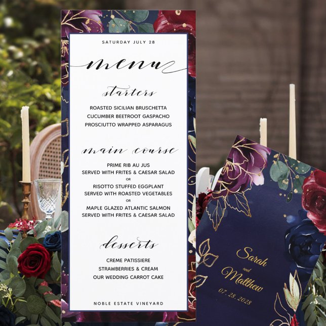 Burgundy Navy Wedding Dinner Menu (Creator Uploaded)