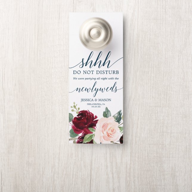Burgundy Navy Wedding Door Hanger Do Not Disturb (On Knob)