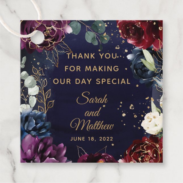 Burgundy Navy Wedding Favor Gift Tag (Front)