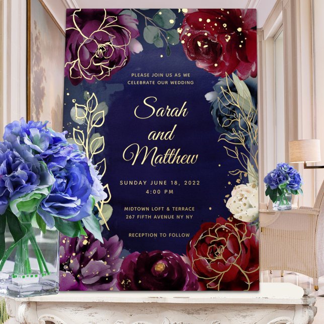 Burgundy Navy Wedding Gold Foil Invitation (Creator Uploaded)