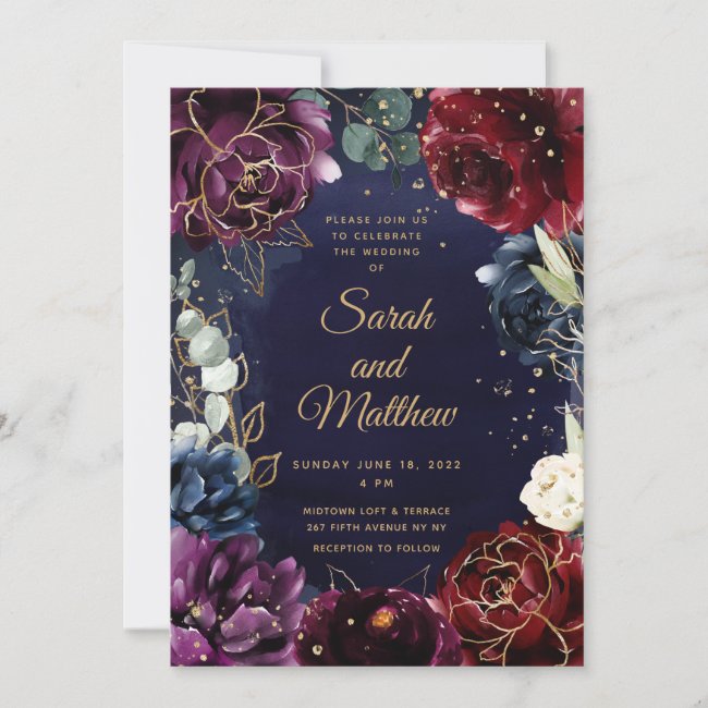 Burgundy Navy Wedding Invitation Suite