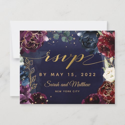 Burgundy Navy Wedding Mail Back RSVP Card