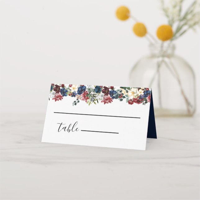 Burgundy Navy Wedding Place Card (Front)