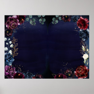 Burgundy Navy Wedding Poster Blank 40 x 30"
