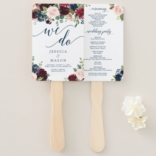 Burgundy Navy Wedding Program Fan