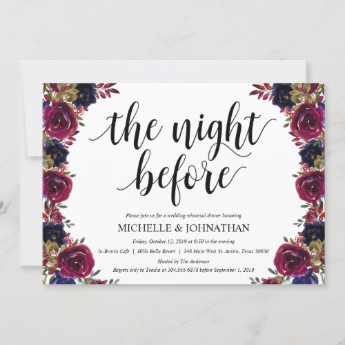 Burgundy Navy Wedding Rehearsal Dinner Invites