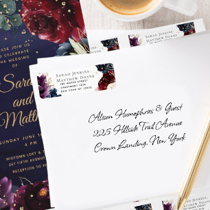Burgundy Navy Wedding Return Address Label