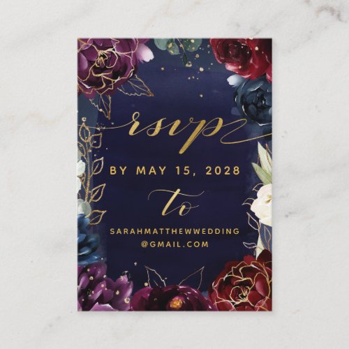 Burgundy Navy Wedding RSVP  Details Online Card