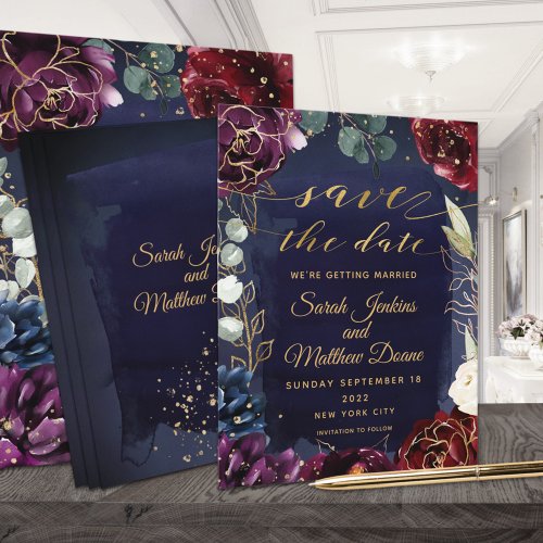 Burgundy Navy Wedding Save The Date II