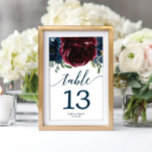 Burgundy Navy Wedding Table Numbers Double Sided<br><div class="desc">Help your guests easily find their way with these lovely double sided table number cards. Easily edit the numbers,  names and date! This design features a beautiful burgundy navy floral bouquet and elegant script font!</div>