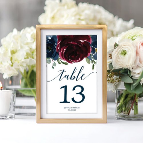 Burgundy Navy Wedding Table Numbers Double Sided