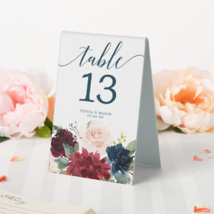 Burgundy Navy Wedding Table Numbers Table Table Tent