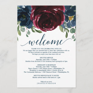 Burgundy Navy Wedding Welcome Itinerary Letter Program