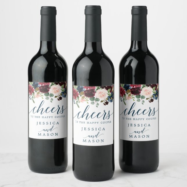 Burgundy Navy Wedding Wine Labels Favors (Bottles)