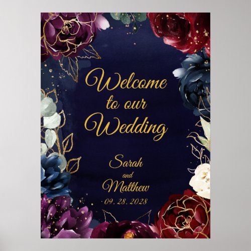 Burgundy Navy Welcome To Our Wedding 18x24 Poster