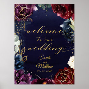 Burgundy Navy Welcome To Our Wedding 18x24" Poster