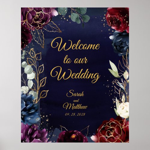 Burgundy Navy Welcome To Our Wedding 24 x 30 Poster