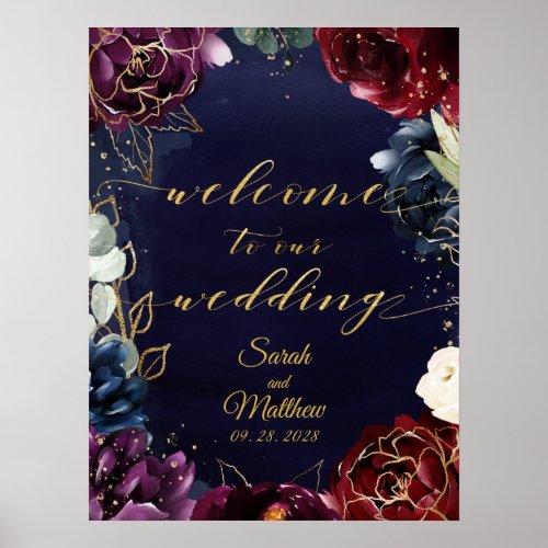 Burgundy Navy Welcome To Our Wedding II 18x24 Poster
